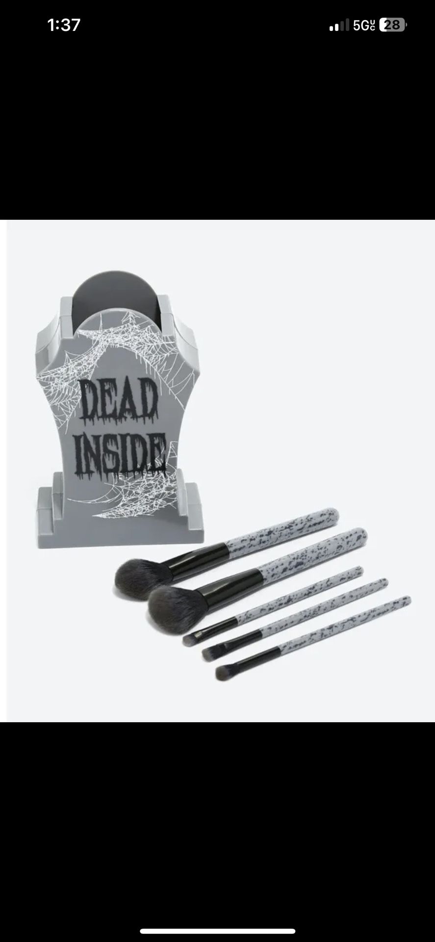 Hot Topic Dead Inside Makeup Brush Set (5 Brushes and Brush Holder) Nib