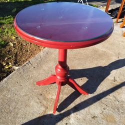 Traditional Solid Red Wood End Table With Glass Top