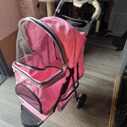 3 Wheels Foldable Pet Strollers with Storage Basket and Cup Holder for Small and Medium Cats, Dogs