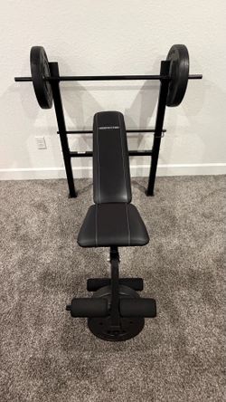 Weight Bench with Barbell Rack & Leg Developer
