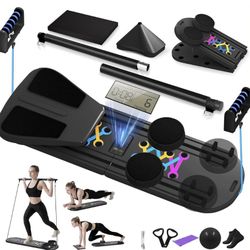 Pilates Board, Foldable Pilates Reformer Set for Home Workout with Timer, 6-in-1 Multifunctional Portable Reformer Pilates Machine at Home Pilates Equ