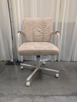 Beige Upholstered Retro Style Chair with Wood Armrests
