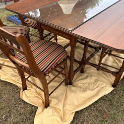 Antique Dining Drop Leaf 6 Hand Crafted Chairs 