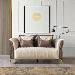 Leina Ivory Coffee Velvet Loveseat