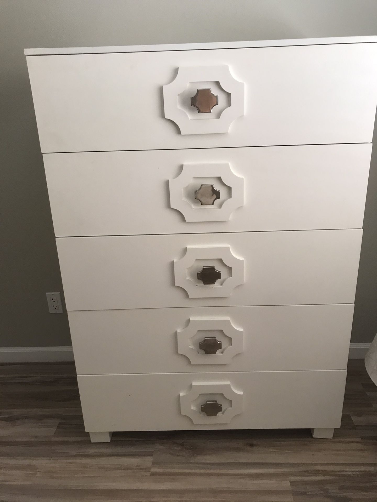 Z Gallerie 5 cabinet White Dresser With Matching Nightstand $150 For Both Items.