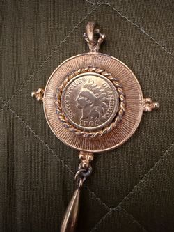 1901 Gold Tone Indian Head Penny Pendant
