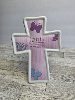 Faith Cross Philippians 4:13 Lavendar Butterflies Wall Hang / Free Standing