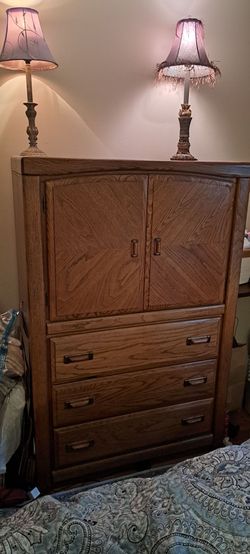 Oak Wood Armoire Dresser with Drawers
