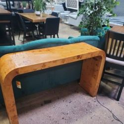 Modern and Contemporary Natural Light Mappa Burl Wood Console Table (New)