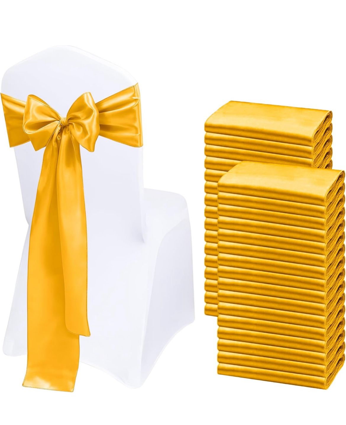 Satin Chair Sashes Bows 48 pcs Chair Ribbon Sashes for Wedding Party Reception Events Banquets Hotel Event Chairs Decoration(Gold 7x108 inch)