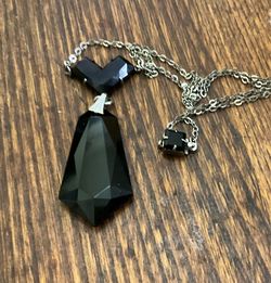 art deco platinon necklace 1920s era Silvertone black glass 15 inches