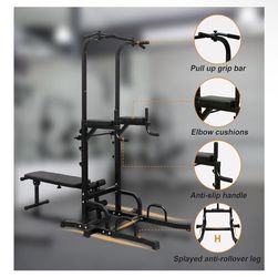 Power Tower with Adjustable Bench – Multi-Function Home Gym – Supports 440 lbs