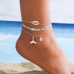 Shell Fishtail Anklet Set - Three Anklets