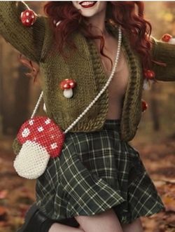 NWT ⚜️🍄⚜️ Beaded Faux Pearl Amanita Mascaría Mushroom Bag