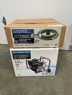 Water pump Everbilt 5.5 HP Gas-Powered Utility Pump $399 plus tax at Home Depot website  Everbilt 2 in. X 15 ft. Reinforced Suction Hose $73.48 plus t
