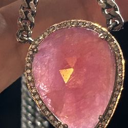 Vintage Black Sterling Silver Chandelier Necklace With Faceted Big Ruby