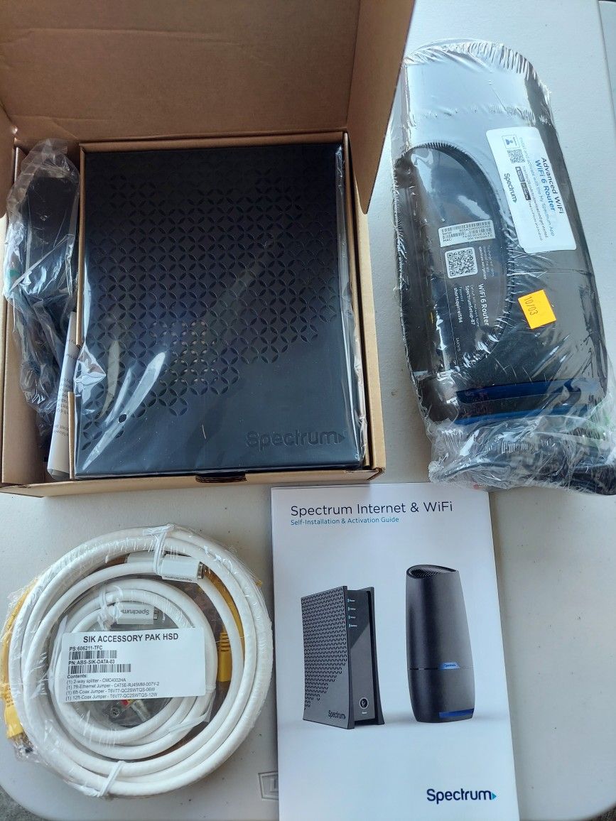 Brand new Spectrum Wireless WiFi 6 Router SAX1V1K And Modem ES2251 w/all cables