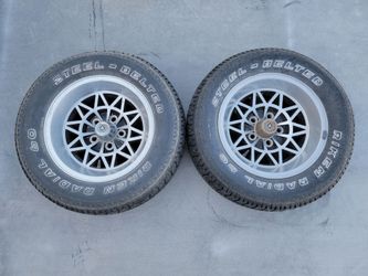 15" Pair 1970s Appliance Dia-Mag 15x7" Rim Snowflake 5 Lug Wheels