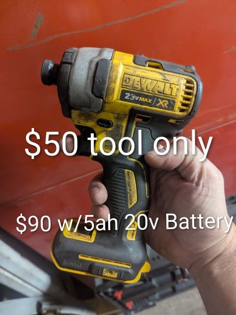 DeWalt 1/4" Impact Driver $50 No Battery, $90 W/5ah Battery