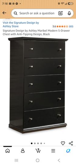 5-Drawer Chest with Anti-Tipping Design, Black