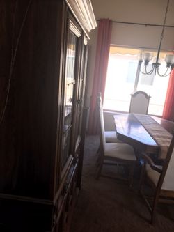 Vintage oak dining table with hutch