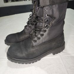 Timberland 03885NH Combat Hiking Black Suede Nylon Lace Up Buckle Boots Mens 10