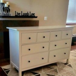 IKEA HEMNES 8-DRAWER DRESSER WITH GLASS TOP , WHITE GLOSSY 