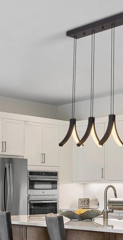 3-Light Gold Linear Chandelier, Dimmable LED Pendant Light, Height Adjustable, White