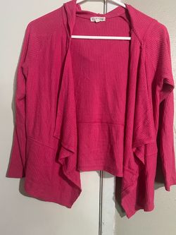 Pink Ribbed Open-Front Cardigan