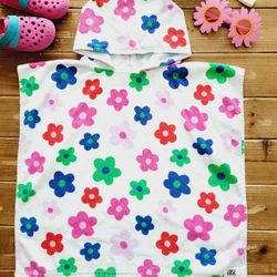 SIZE 4T-10YRS GIRLS MULTICOLOR FLORAL SWIM HOODIE PONCHO 