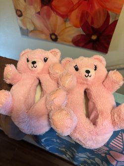 Pink Teddy Bear Plush Slippers