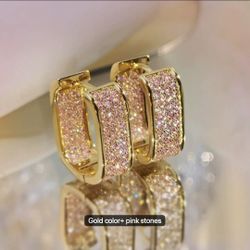 European American Style Pink Zircon Hoop Earrings Gold Plated Micro Paved Trendy Women’s Fashion Jewelry