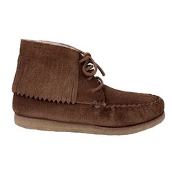 Women's YSL Saint Laurent Brown Suede Fringed Wallabee Boots