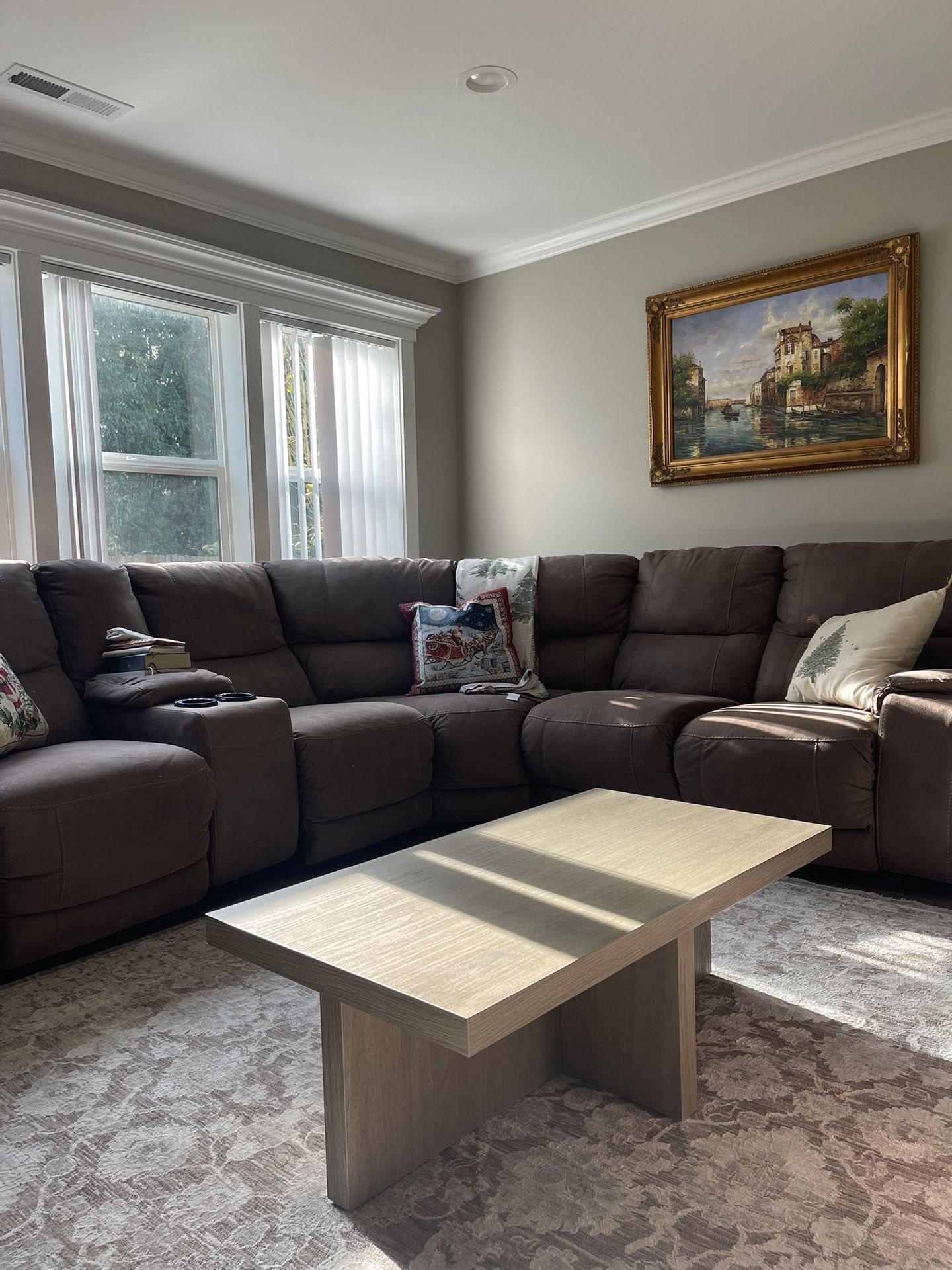 Suede Leather Recliner Couch - Brown