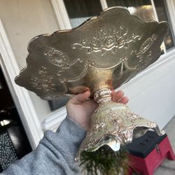 Vintage Ornate Mirrored Pedestal Tray - Rose Gold/Cream