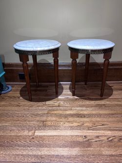 Pair Vintage 1950s Italian Marble Side Tables Hollywood Regency / Louis XVI