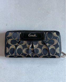 Black & Gray Signature Print Zip Around Wallet