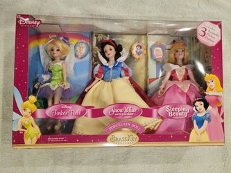 Brass Key Disney Porcelain Doll Set, Tinker Bell, Snow White, Sleeping Beauty