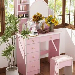 Brand New In Box Vanity With Stool And Storage Drawers