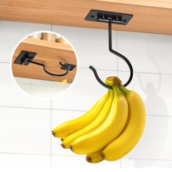 Self Adhesive Banana Hook Under Cabinet Foldable Banana Hanger Black Metal Under Counter Banana Hook to Keep Bananas Fresh Banana Holder for Kitchen R