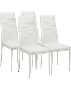 Dining Chair Set of 4, PU Leather Dining Chairs with Curved Back & Foot Cap Protection for Dining Ki