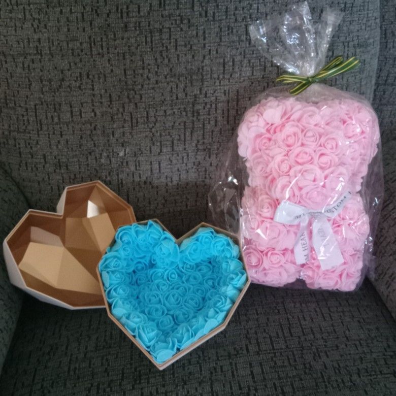 My Custom Heart Pink Rose Teddy Bear And Heart Shaped Box Valentine's Day Gifts New