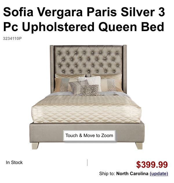 Sofia Vergara Paris Silver 3 Pc Upholstered Queen Bed For Sale In