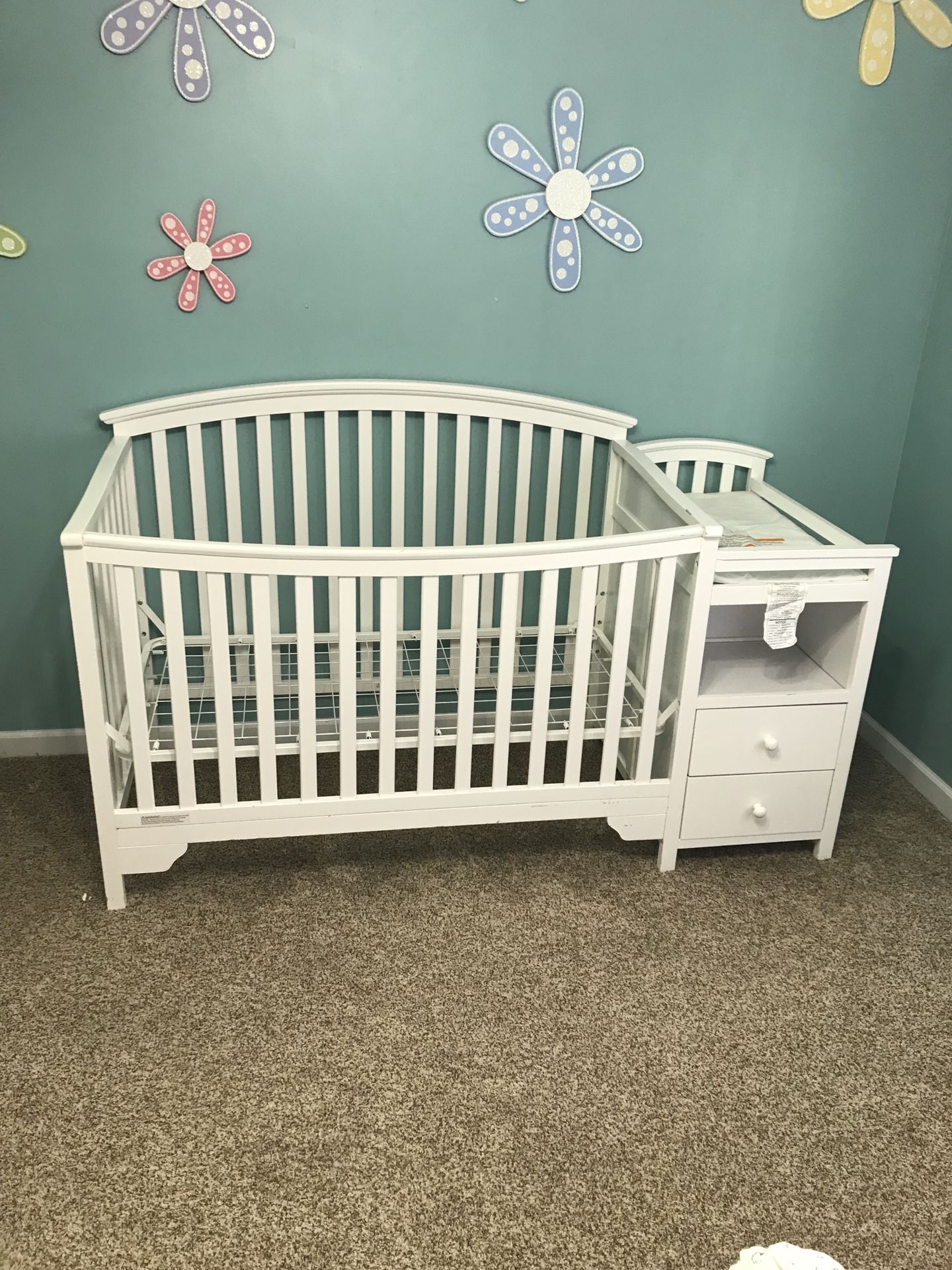 Beautiful Wooden baby crib with changing table and 2 drawers