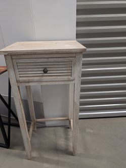 Whitewashed Wood Side Table with Drawer.