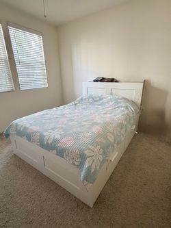 IKEA BRIMNES Queen Bed Frame with Storage + HAUGESUND Mattress