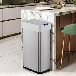 18.5 Gal Automatic Trash Can, 70L Stainless Steel Motion Sensor Garbage Bin, Touchless Brushed Wastebasket, W/Butterfly, Soft-Close Lid, for Living, D