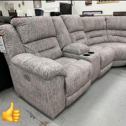Ashley Family Reclining Pewter Sectional Sofa Couch Finance and Delivery Available 