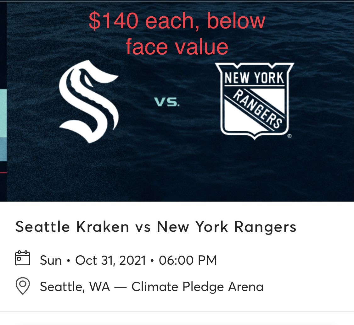 Kraken Tickets Rangers 10/31 Halloween  $140