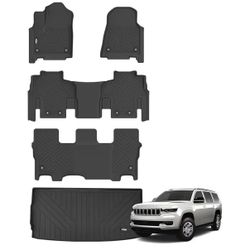 Floor Mats for 2022 2023 2024 2025 Jeep Wagoneer 8 Seats with Trunk Mat All Weather TPE Protection 3 Rows Car Floor Liners Full Set with Cargo Liners 